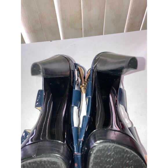 Michael Kors Black/Navy? Patent Leather Peep Toe Heels Gold Hardware Sz 7.5 NWOB - Picture 10 of 14